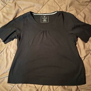 LASTCHANCE-Avenue faded black pleated neck tee.  sz 18/20 but fits like 14/16